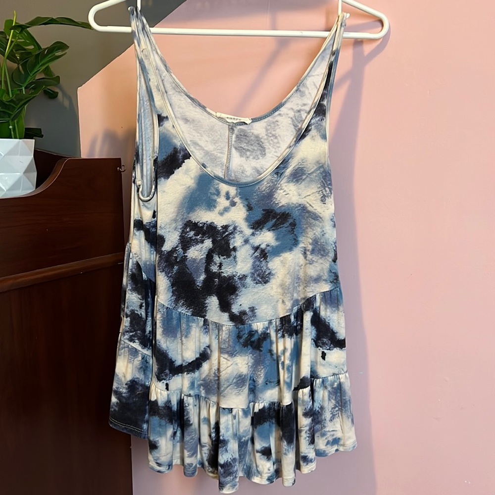 Retro Watercolour pleated Blue Tank